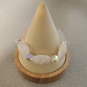 Handmade Rose Quartz Stretch Bracelet with Aurora Crystal Accents